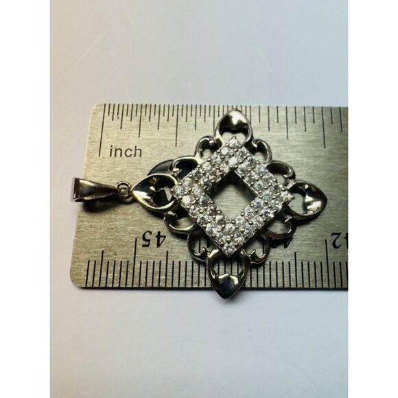 Brand New Fancy Designer Pendant 925 Sterling Silver Encrusted w/ White Crystals - Picture 8 of 10